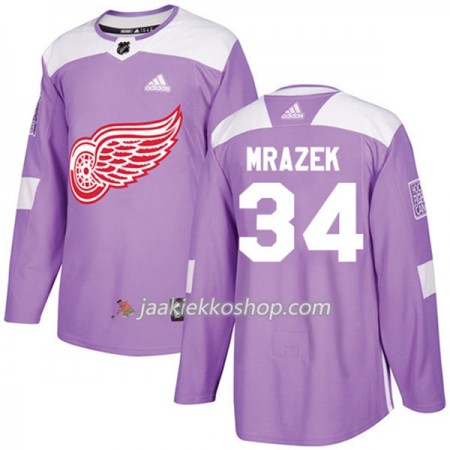 Miehille NHL Detroit Red Wings Pelipaita Petr Mrazek 34 Adidas 2017-2018 Violetti Fights Cancer Practice Authentic